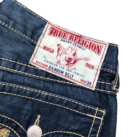 Vintage True Religion Jeans Size 36 RAINBOW BILLY Blue - Picture 7 of 10